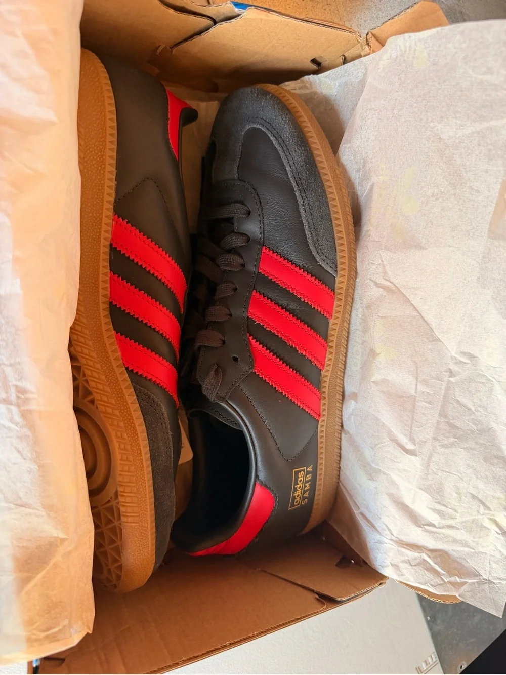 adidas samba Black Sneakers with Red Three-Stripes and Gum Sole